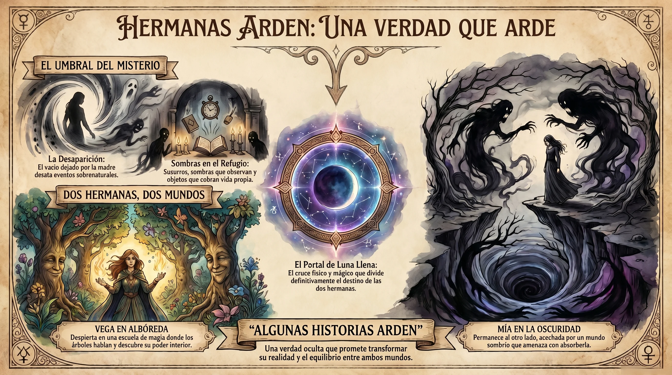 Infografía de Hermanas Arden: El portal de luna llena